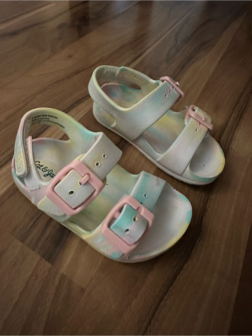 Cat & Jack Pastel Tie-Dye Buckle Sandals - Pink, Mint & Yellow